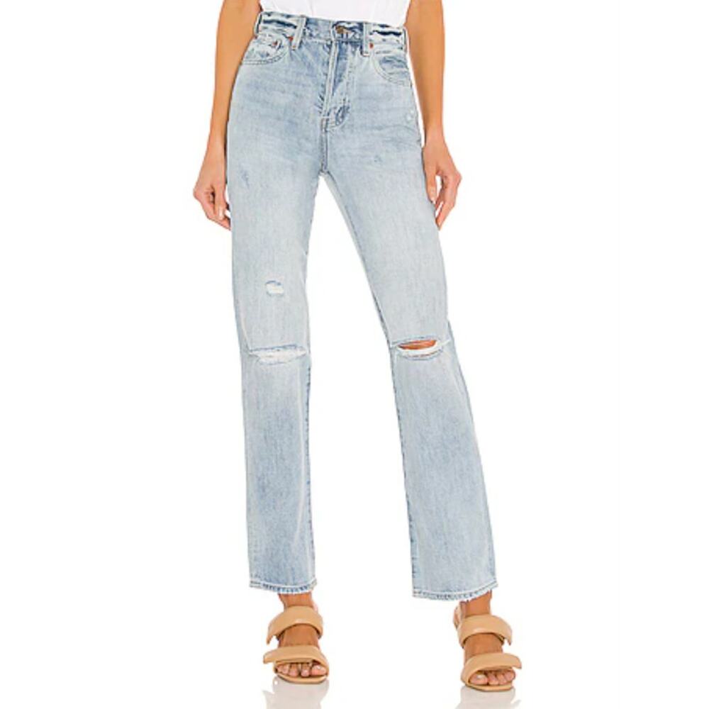 Pistola Cassie Super High Rise Straight Jeans Size 29 Light Wash Distressed